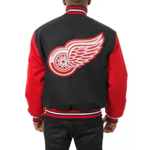 Detroit red wings two tone wool varsity jacket black red 00 1