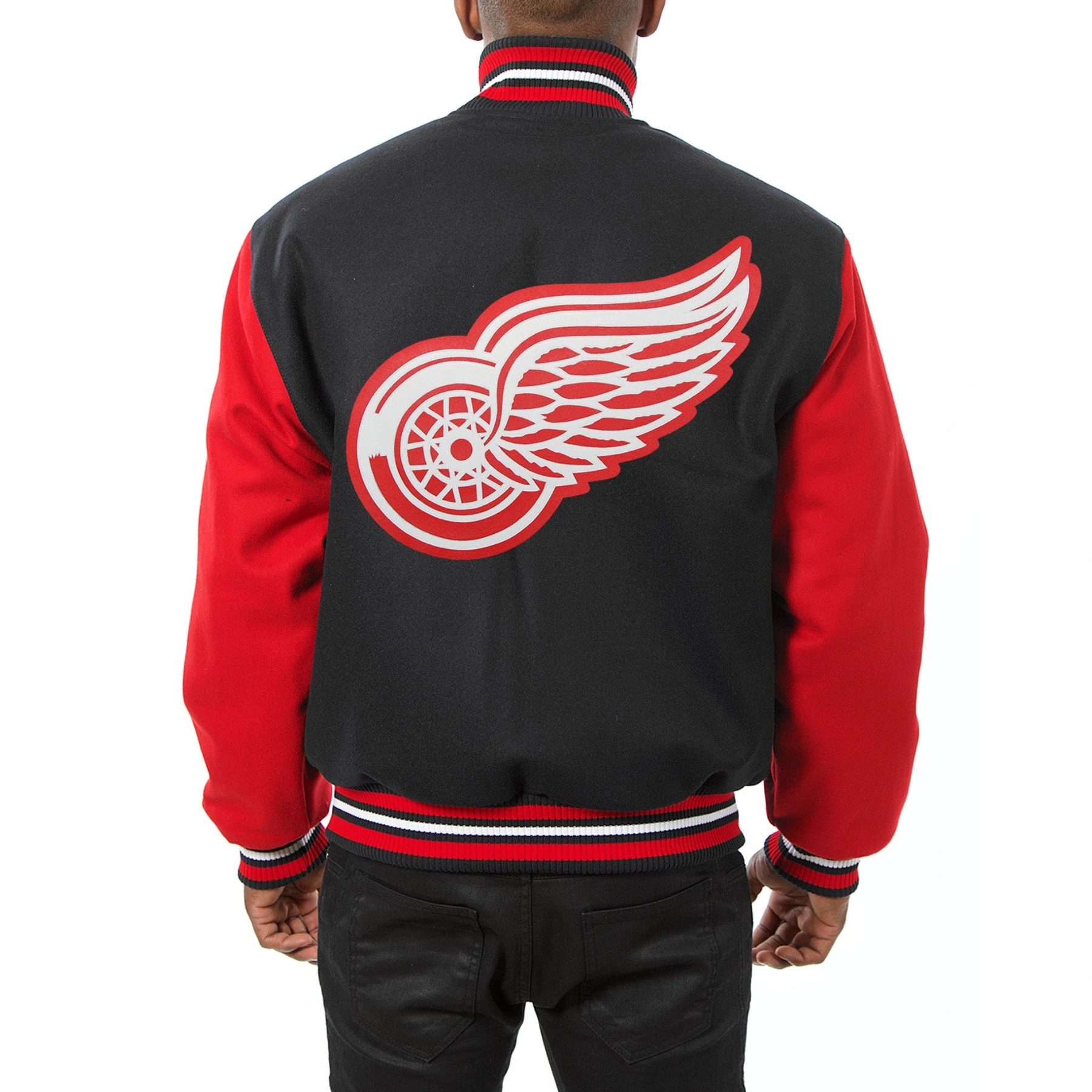 Detroit red wings two tone wool varsity jacket black red 00 1