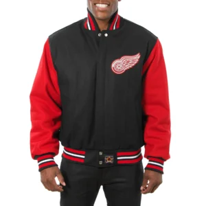 Detroit red wings two tone wool varsity jacket black red 01 1