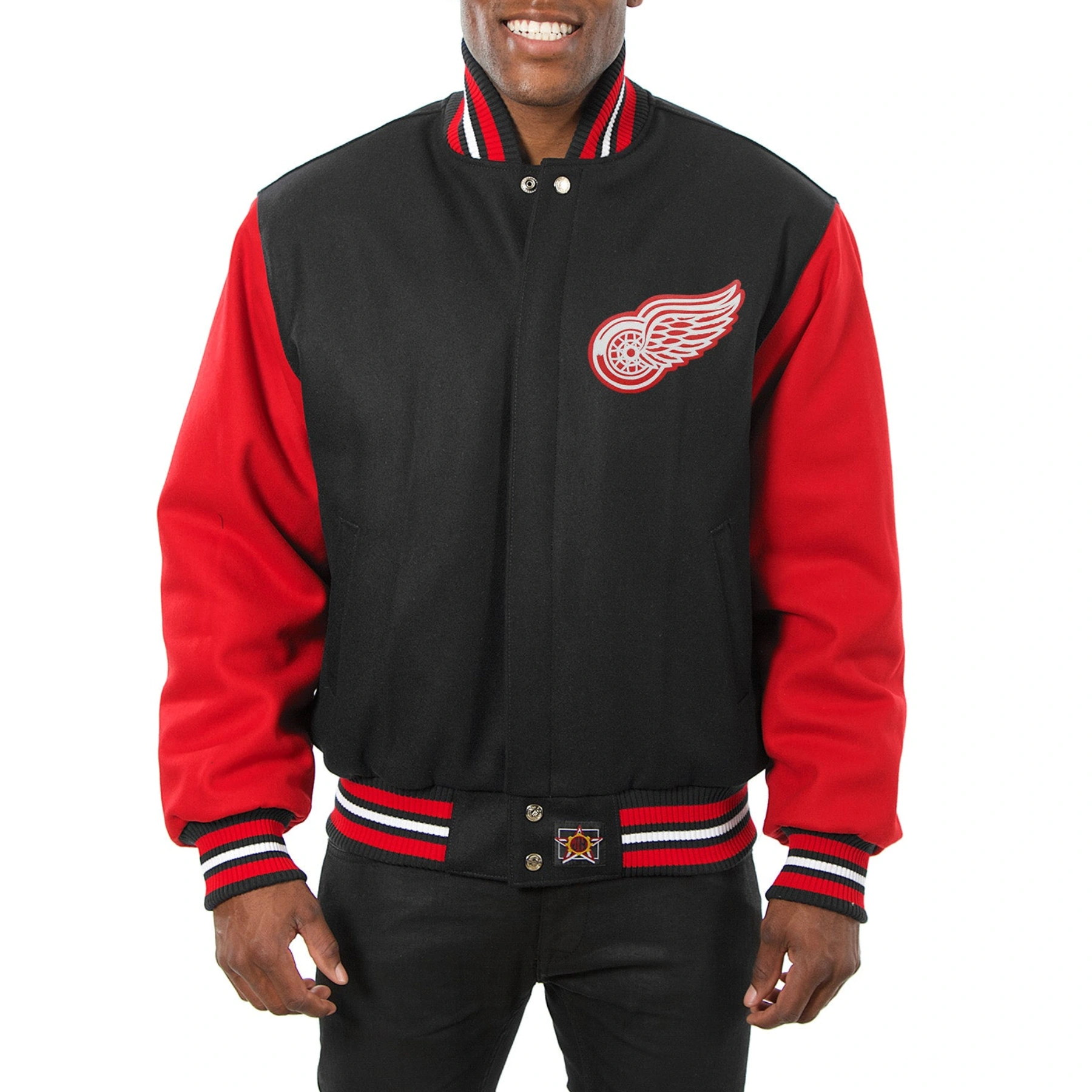 Detroit red wings two tone wool varsity jacket black red 01 1