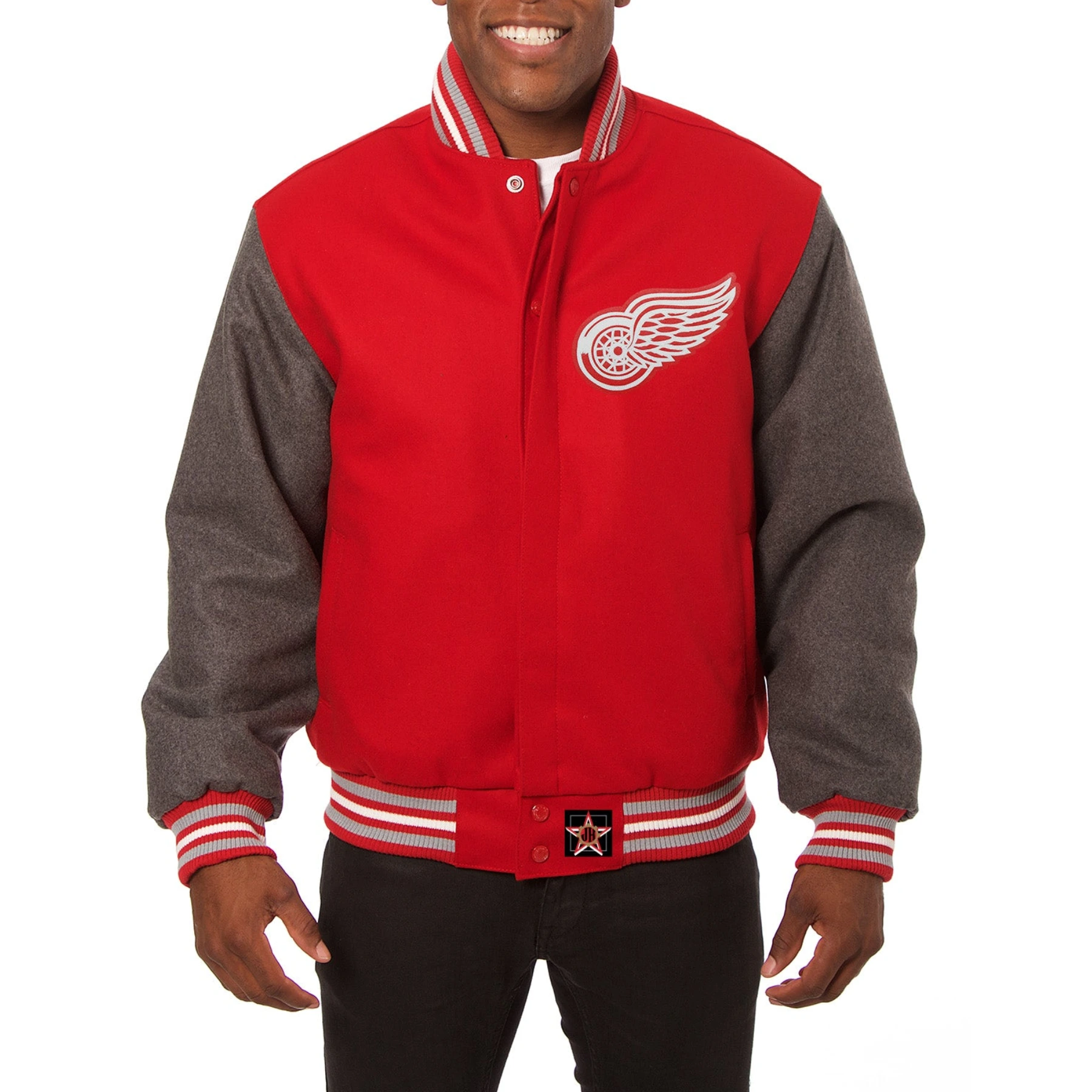 Detroit red wings two tone wool varsity jacket red grey 1