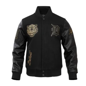 Detroit tigers black gold wool leather varsity jacket black 1