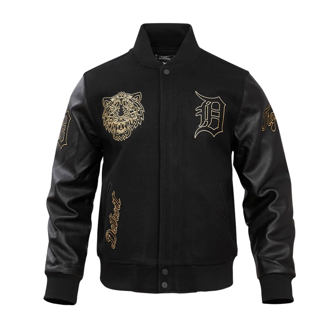 Detroit tigers black gold wool leather varsity jacket black 1