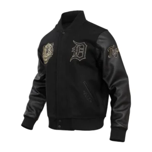 Detroit tigers black gold wool leather varsity jacket black 2