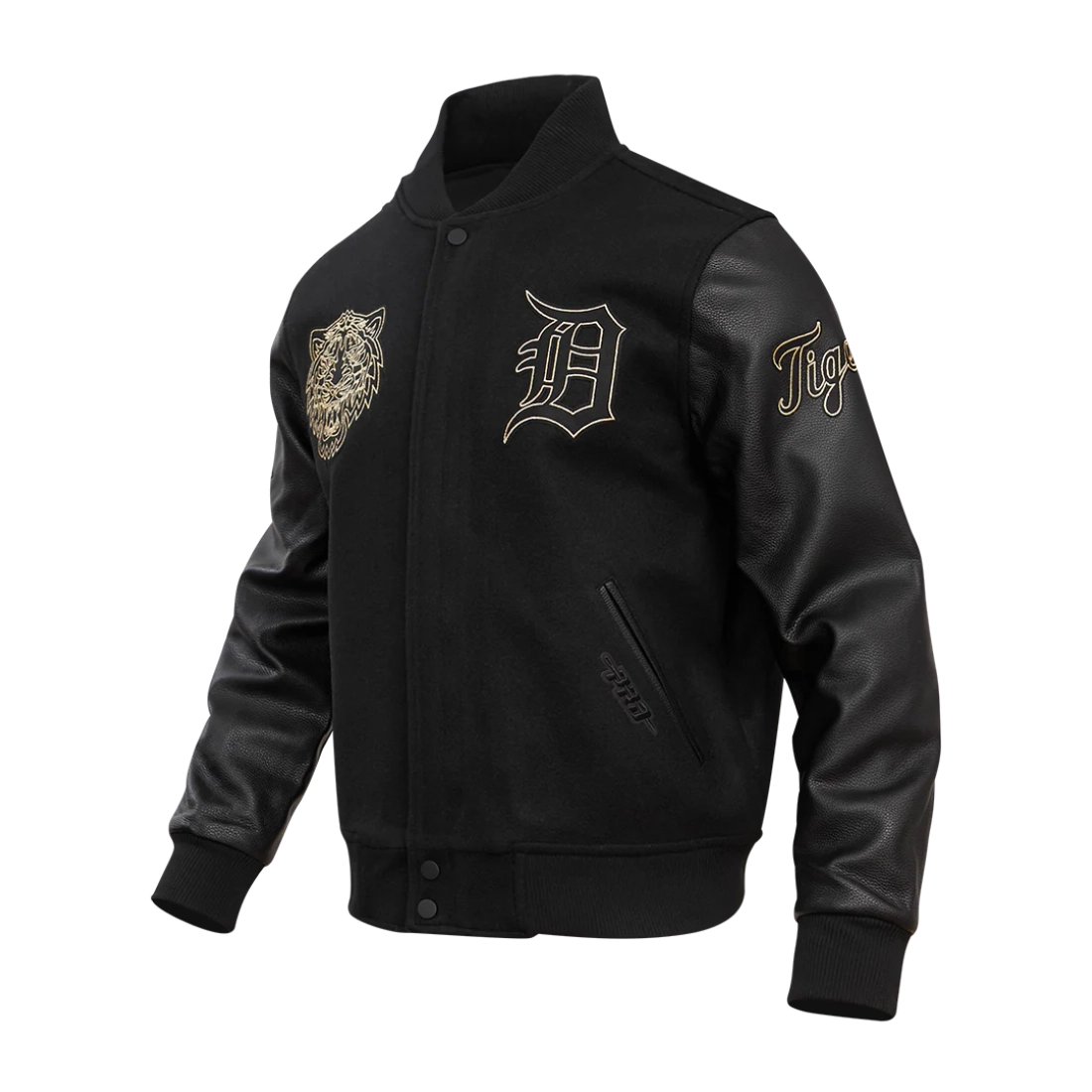 Detroit tigers black gold wool leather varsity jacket black 2