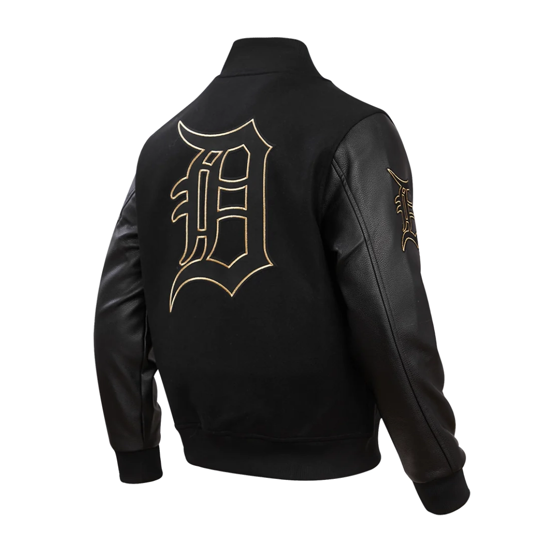Detroit tigers black gold wool leather varsity jacket black 3