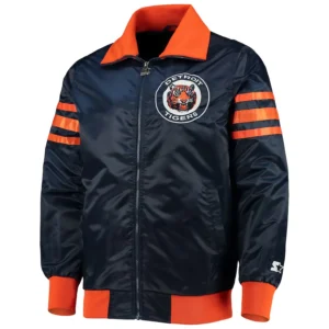 Detroit tigers captain iii satin varsity jacket navy