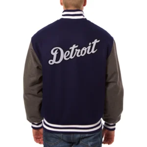 Detroit tigers embroidered wool varsity jacket navy gray 2