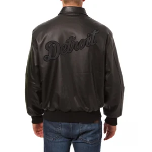 Detroit tigers full leather bomber varsity jacket black 1