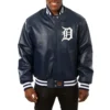 Detroit tigers full real leather varsity jacket navy 1