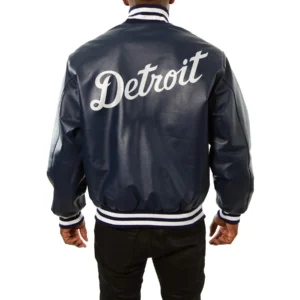 Detroit tigers full real leather varsity jacket navy 2