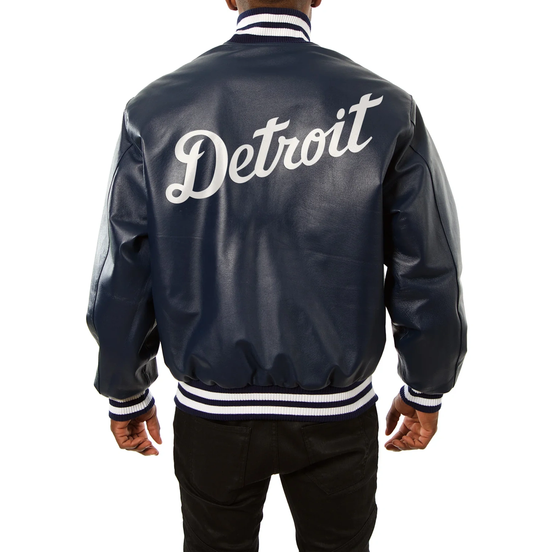 Detroit tigers full real leather varsity jacket navy 2