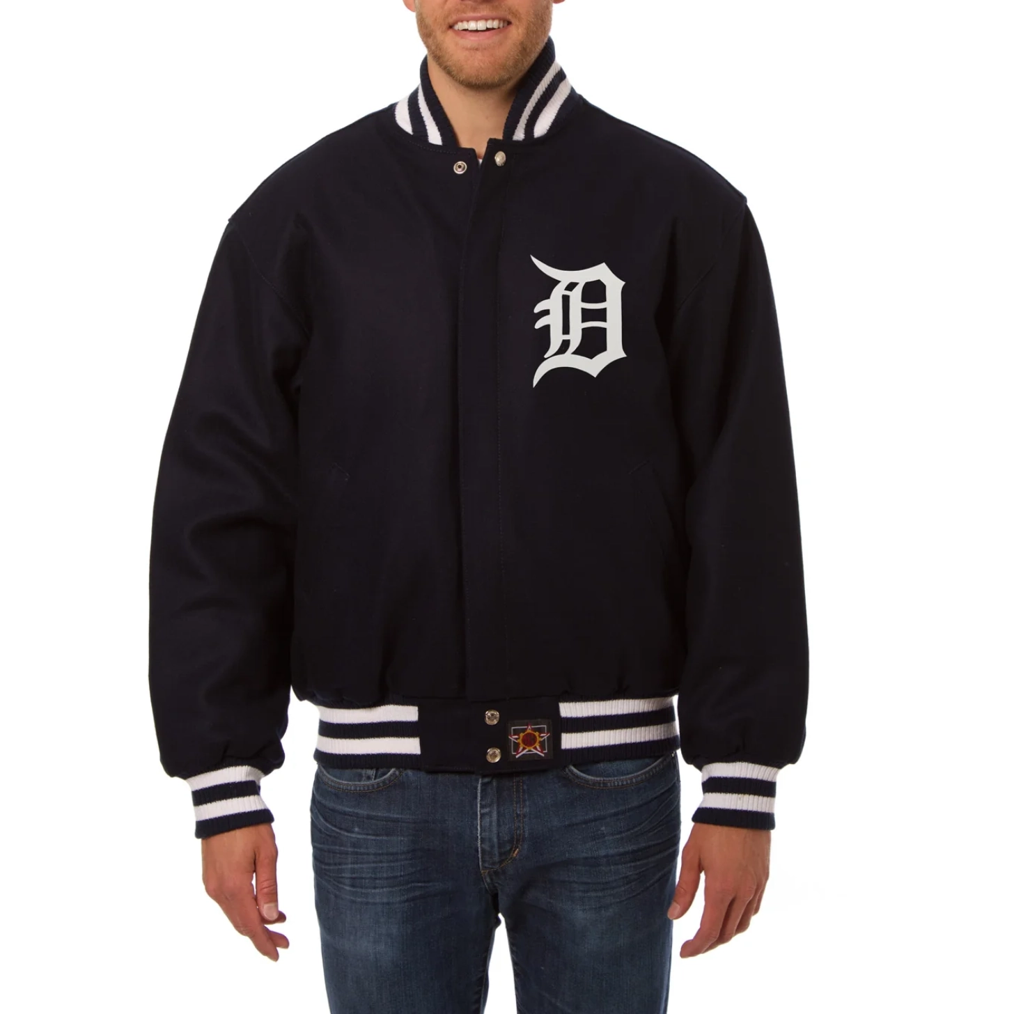 Detroit tigers handcrafted logo wool jacket navy 1
