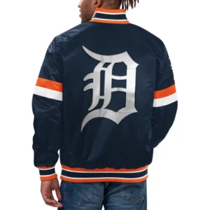 Detroit tigers home game satin varsity jacket navy
