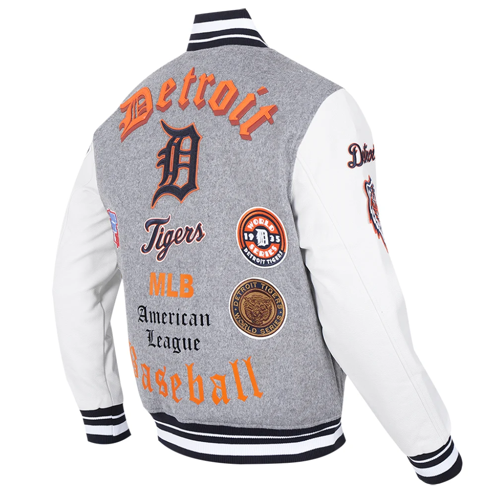 Detroit tigers old english wool leather varsity jacket greywhite 5 1