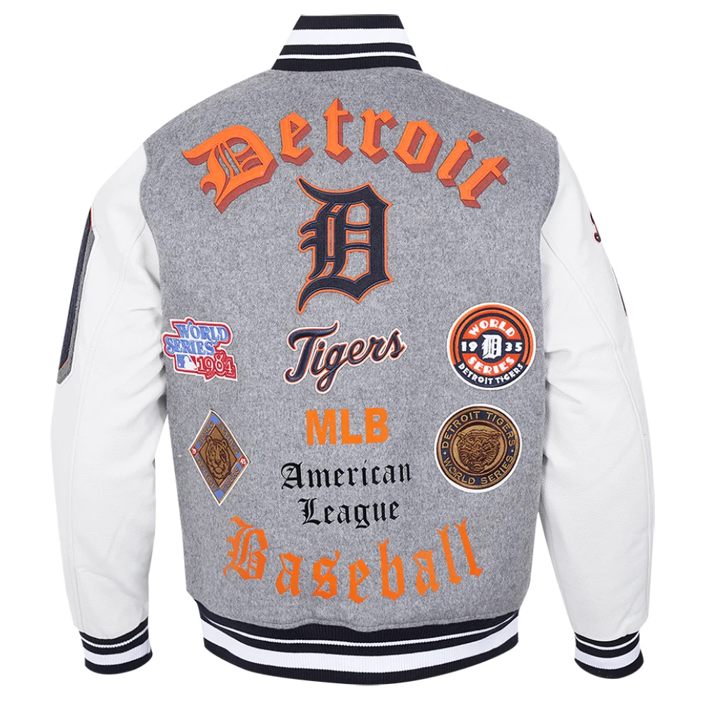 Detroit tigers old english wool leather varsity jacket greywhite 6 1
