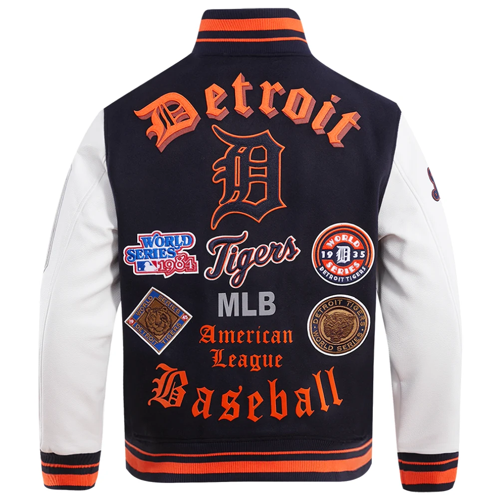 Detroit tigers old english wool leather varsity jacket navywhite 6 1