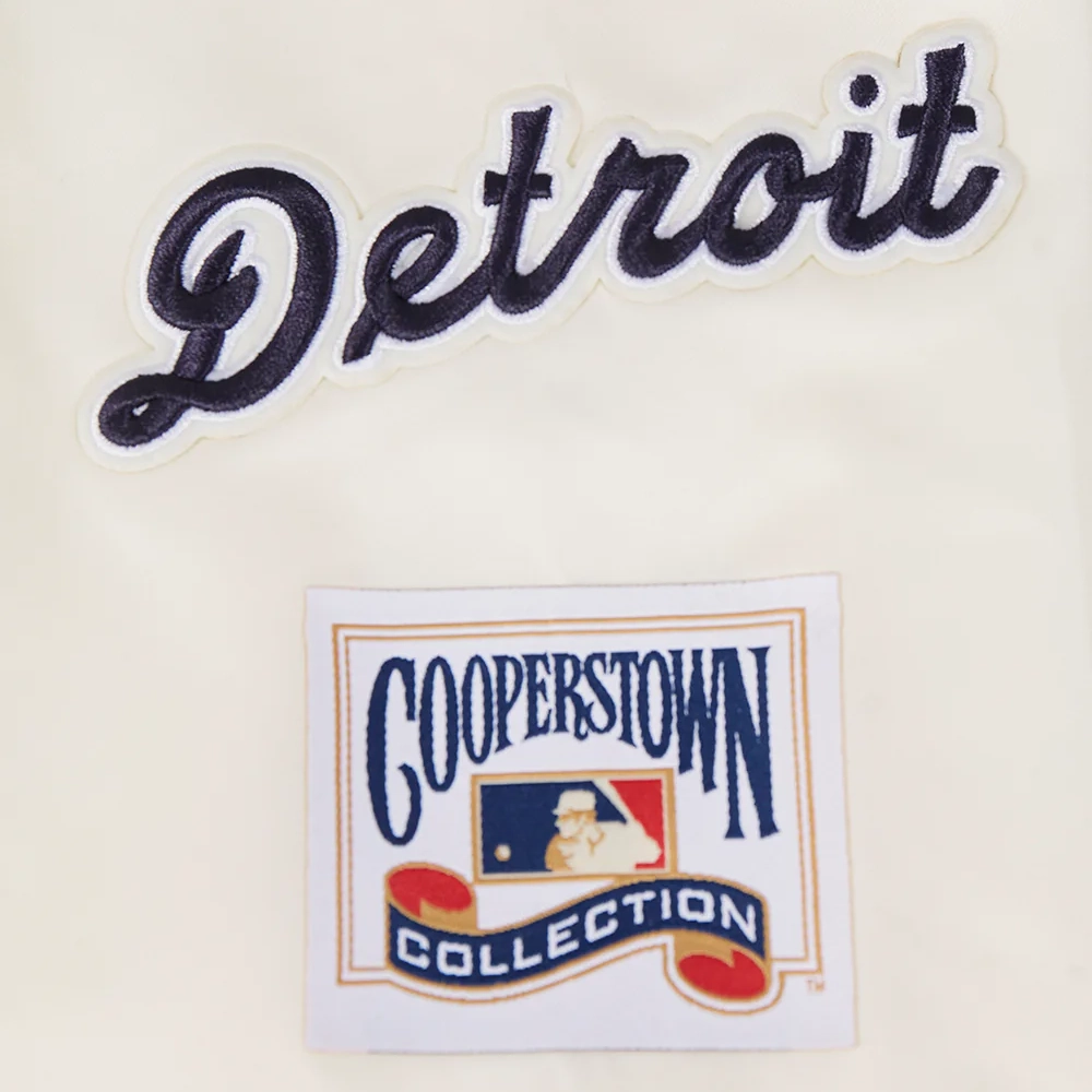 Detroit tigers retro classic womens full snap satin varsity jacket cream 1