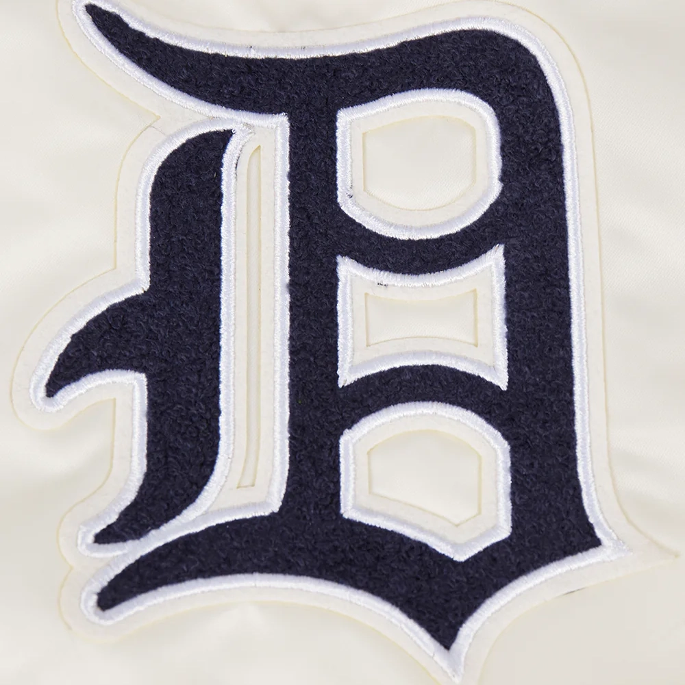 Detroit tigers retro classic womens full snap satin varsity jacket cream 2