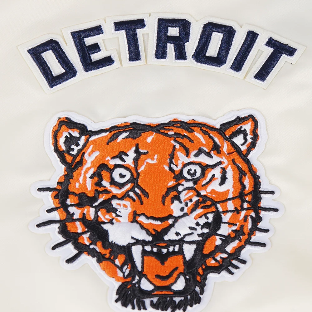 Detroit tigers retro classic womens full snap satin varsity jacket cream 3