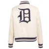 Detroit tigers retro classic womens full snap satin varsity jacket cream 4