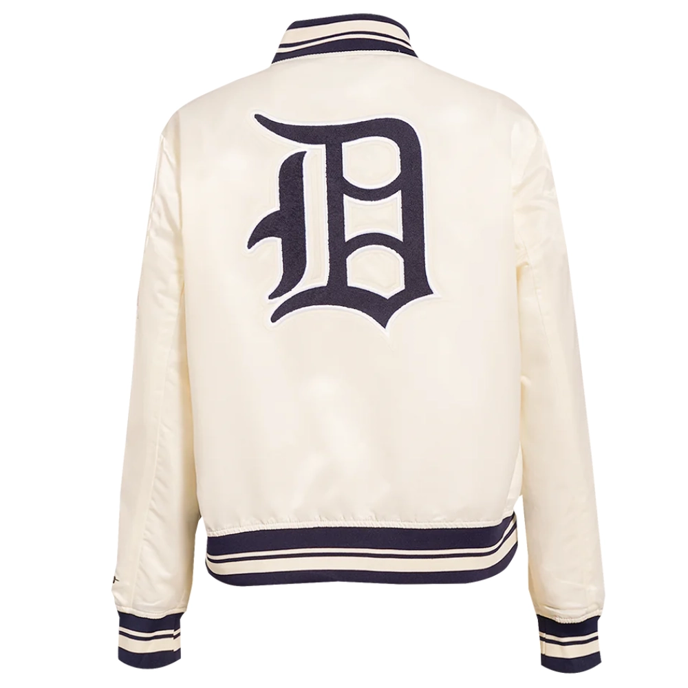 Detroit tigers retro classic womens full snap satin varsity jacket cream 4