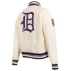 Detroit tigers retro classic womens full snap satin varsity jacket cream 5