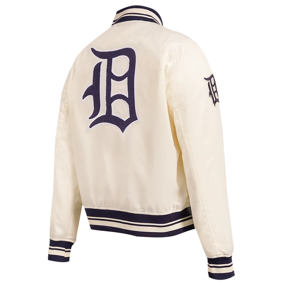 Detroit tigers retro classic womens full snap satin varsity jacket cream 5