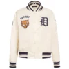 Detroit tigers retro classic womens full snap satin varsity jacket cream 7