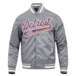 Detroit Tigers Script Tail Gray Satin Jacket