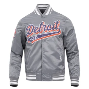 Detroit tigers script tail satin varsity jacket gray 1