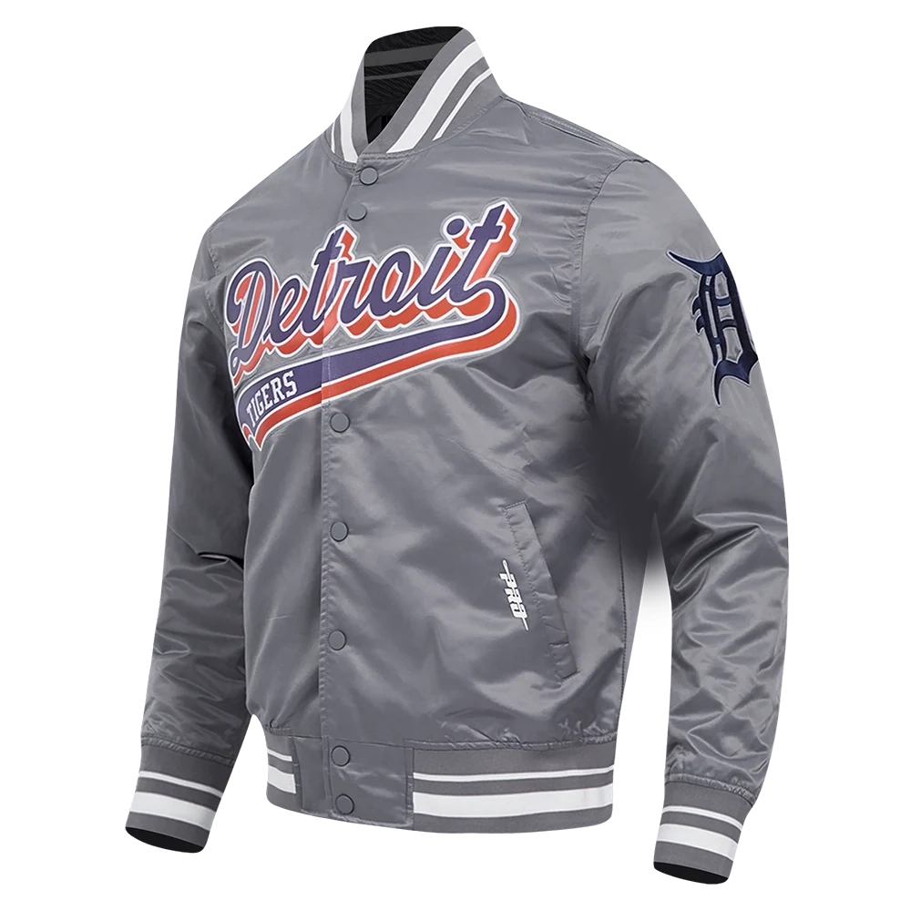 Detroit tigers script tail satin varsity jacket gray 2