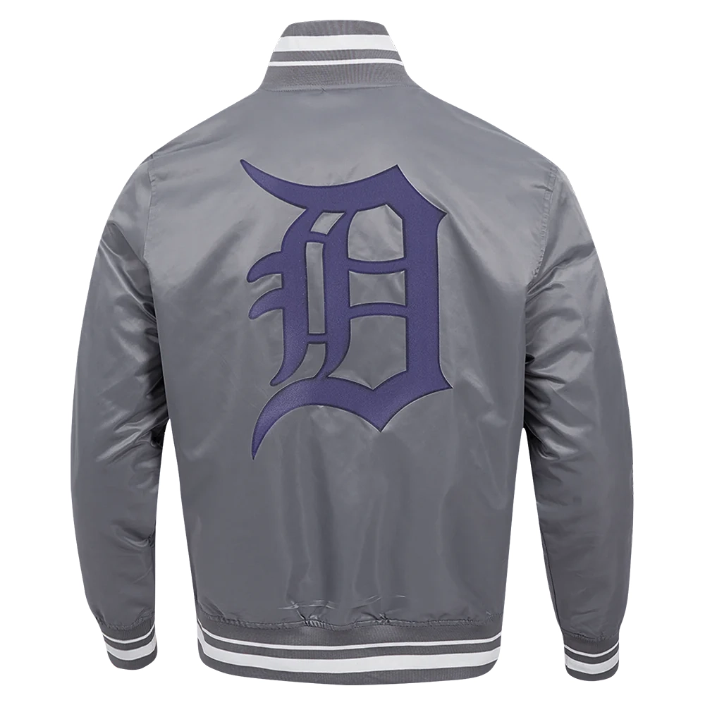 Detroit tigers script tail satin varsity jacket gray 3