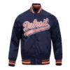 Detroit tigers script tail satin varsity jacket navy 1