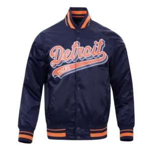 Detroit tigers script tail satin varsity jacket navy 1