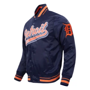 Detroit tigers script tail satin varsity jacket navy 2