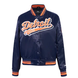 Detroit tigers script tail satin varsity jacket navy 7
