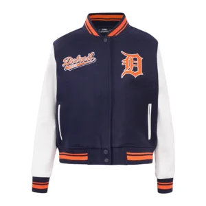 Detroit tigers script tail wool varsity jacket navywhite 1