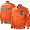 Detroit tigers slider full snap satin varsity jacket orange 1