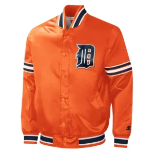 Detroit tigers slider full snap satin varsity jacket orange 2