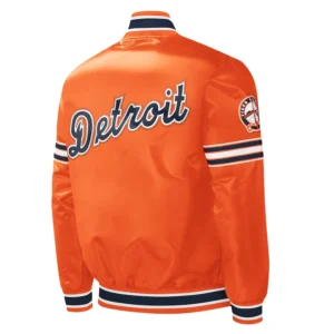 Detroit tigers slider full snap satin varsity jacket orange 3