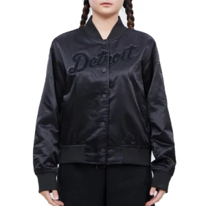 Detroit tigers triple black satin jacket black