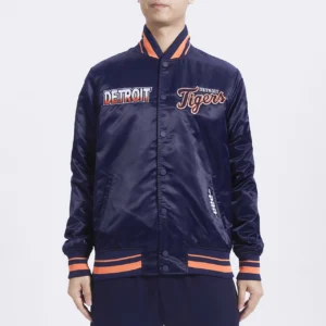 Detroit tigers turn it up m satin varsity jacket