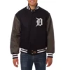 Detroit tigers two tone handcrafted logo wool varsity jacket black gray 1