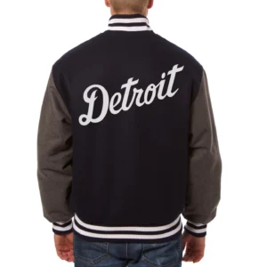 Detroit tigers two tone handcrafted logo wool varsity jacket black gray 2