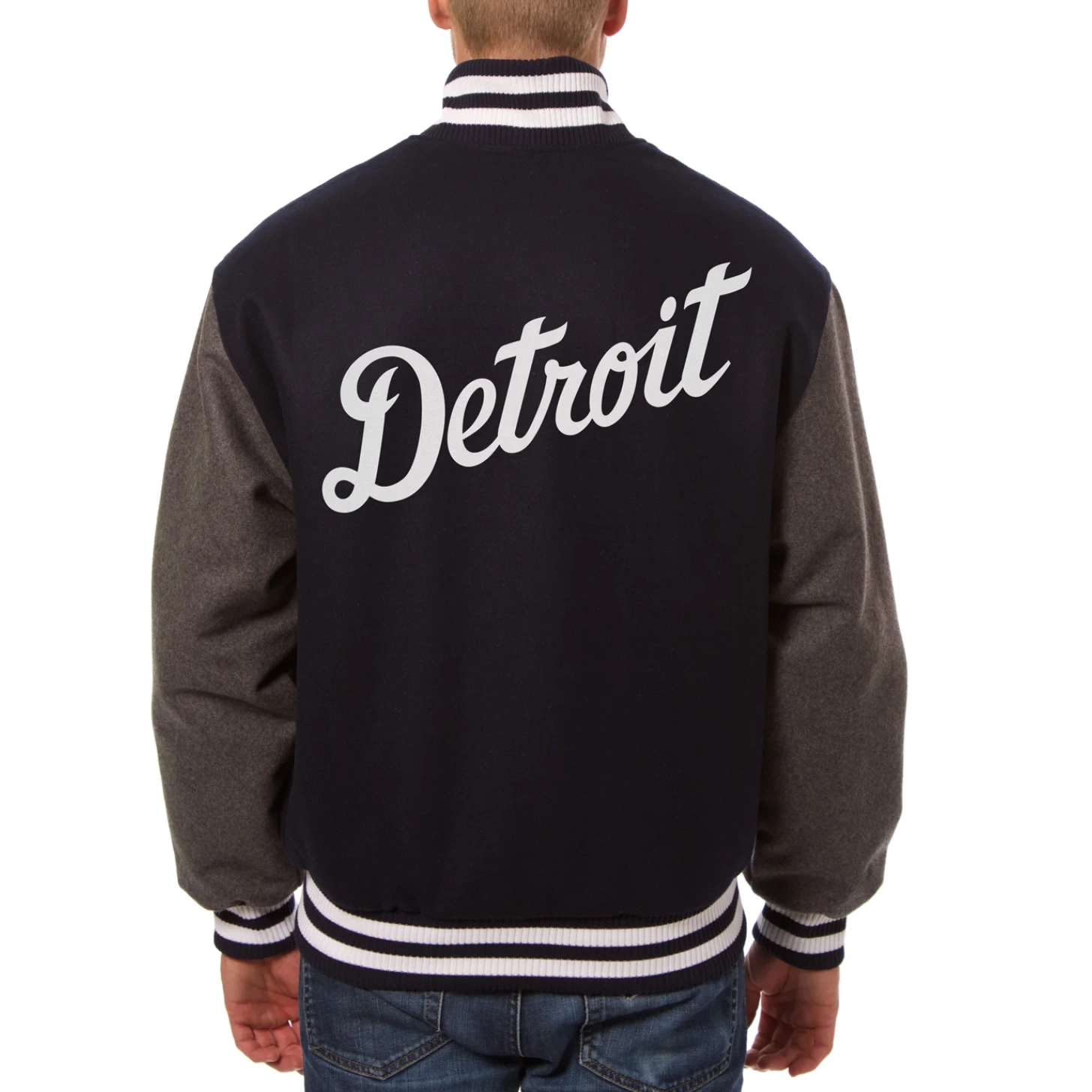 Detroit tigers two tone handcrafted logo wool varsity jacket black gray 2