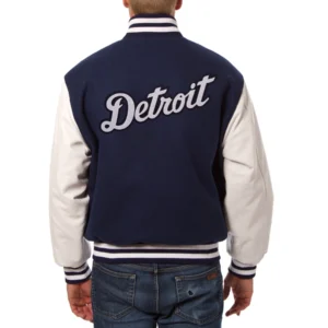 Detroit tigers two tone wool leather varsity jacket navy white 01 1