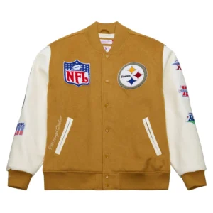 Dusted varsity pittsburgh steelers brown jacket