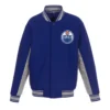 Edmonton oilers accent blue varsity jacket