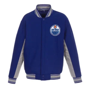 Edmonton oilers accent blue varsity jacket